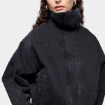 DALA Funnel Stills Jacket Hurricane structured high collar and washed black denim detail