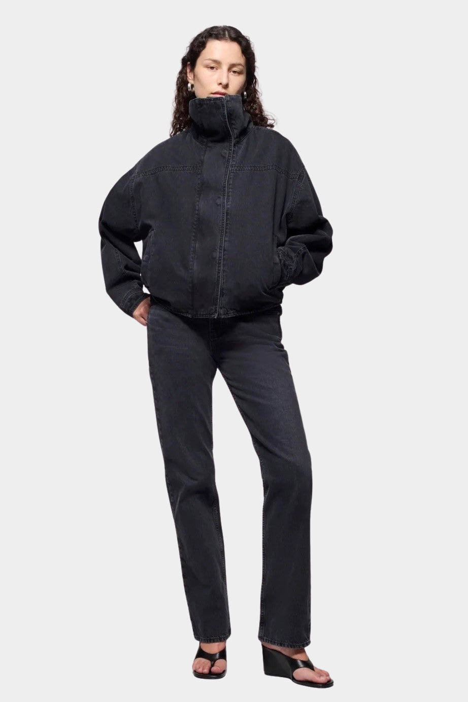 DALA Funnel Stills Jacket Hurricane black organic cotton denim front view