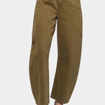 DALA Lido Ankle Jean Dark Olive front view, mid rise barrel leg jeans at YUCCA Denver