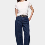 DALA Lido Ankle Jean Rinse full front view, mid rise ankle length barrel leg denim