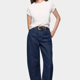 DALA Lido Ankle Jean Rinse full front view, mid rise ankle length barrel leg denim