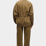 DALA Mountain Jacket Dark Olive back view, oversized organic cotton denim utility jacket
