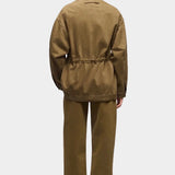 DALA Mountain Jacket Dark Olive back view, oversized organic cotton denim utility jacket