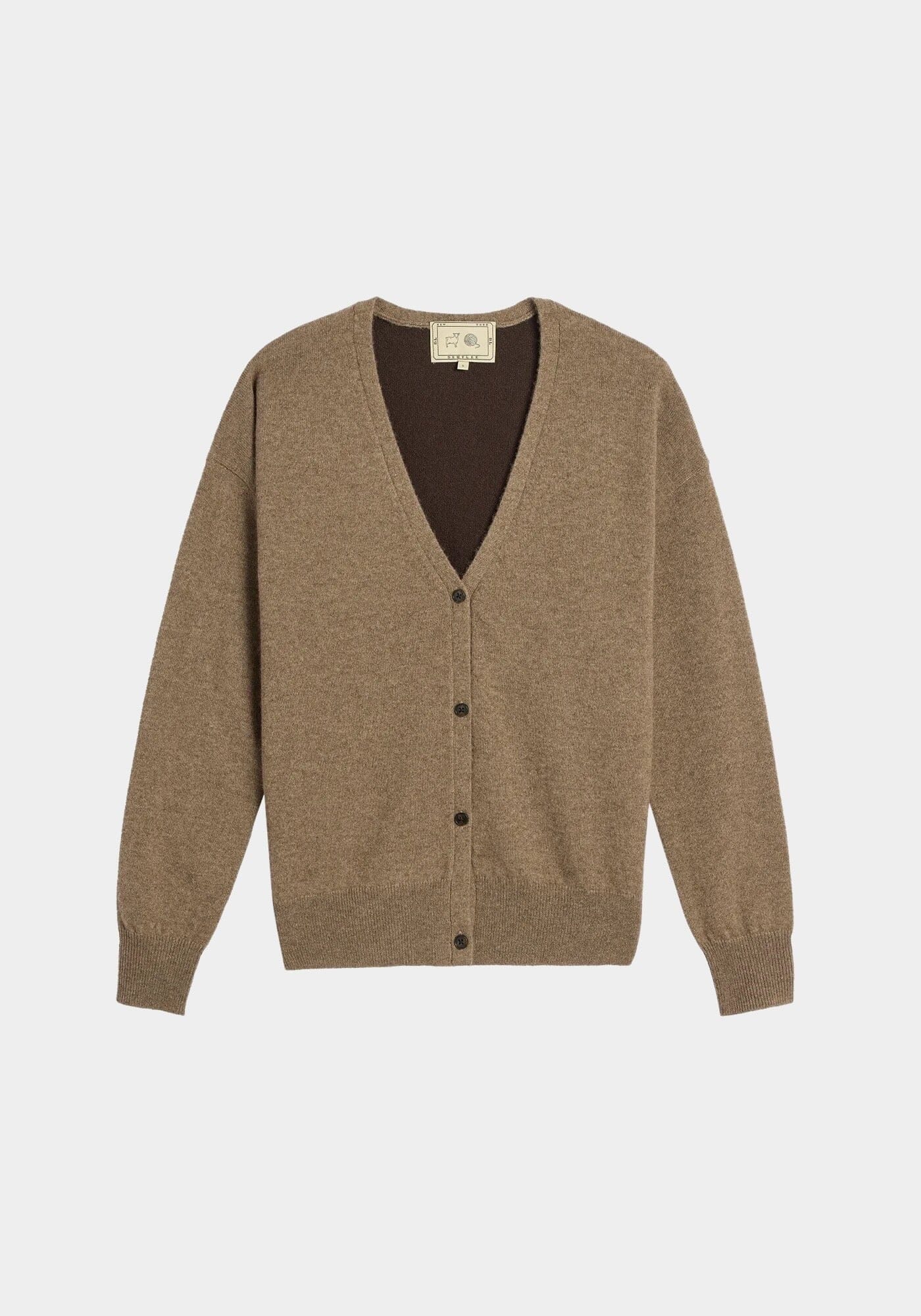 Demylee - Abigail Cashmere Cardigan - Beige/Espresso - Knitwear - YUCCA, artistic clothing for women, boutique store near me.