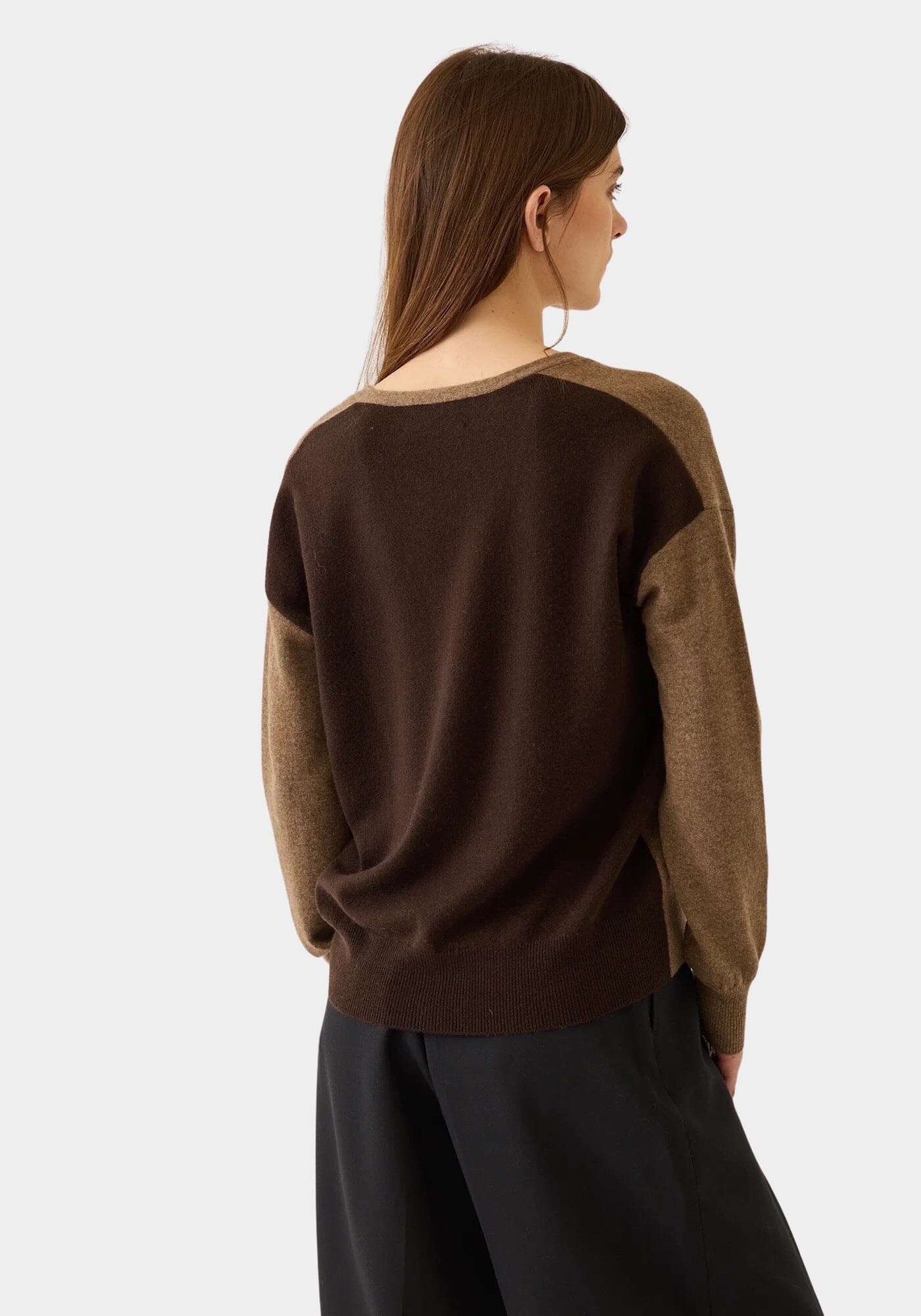 Demylee - Abigail Cashmere Cardigan - Beige/Espresso - Knitwear - YUCCA, artistic clothing for women, boutique store near me.