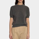 DEMYLEE Irelia Cashmere Top Dark Heather Grey front view on model with relaxed fit at YUCCA Denver