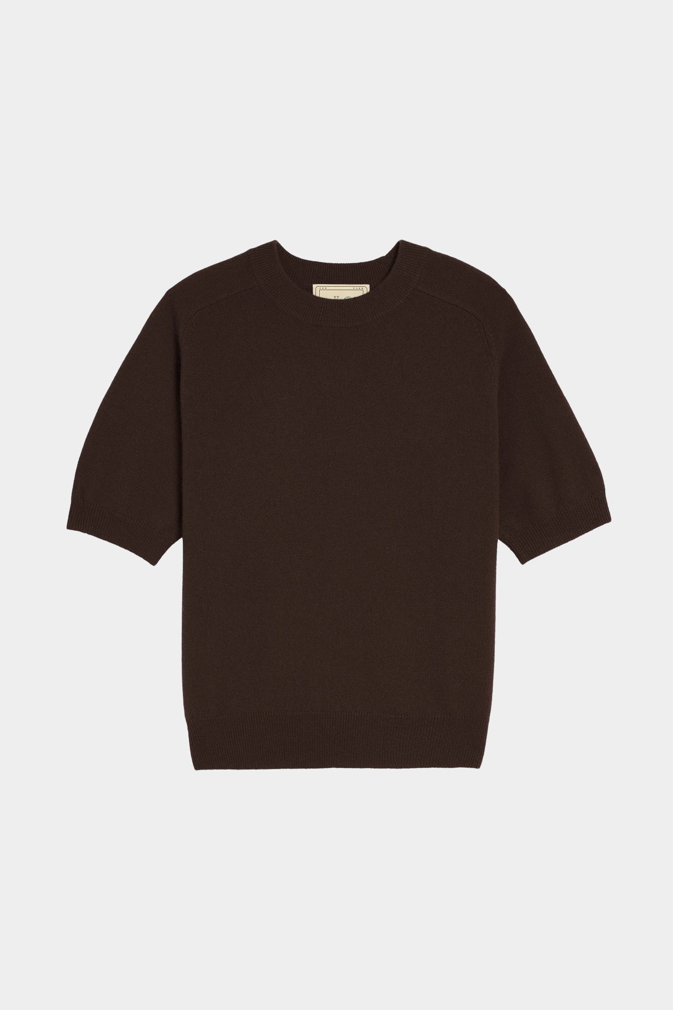 DEMYLEE Irelia Cashmere Top Espresso front product view with ribbed trim at YUCCA Denver