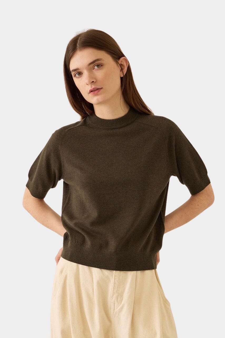 Demylee - Irelia Fine Merino Wool Top - Moss - Shirts & Tops - YUCCA, Artistic clothing for women, boutique near me.