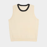 DEMYLEE Issa waffle pointelle cotton sleeveless top in ecru with black neckline laid flat