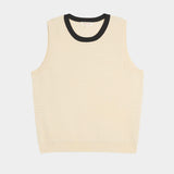 DEMYLEE Issa waffle pointelle cotton sleeveless top in ecru with black neckline laid flat