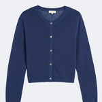 DEMYLEE Josie Cotton Linen Cardigan in Indigo button front cotton linen knit flat lay