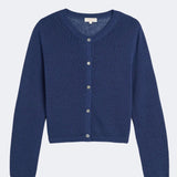 DEMYLEE Josie Cotton Linen Cardigan in Indigo button front cotton linen knit flat lay