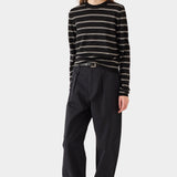 DEMYLEE Laina Stripe Superfine Merino Wool Sweater Black/Vanilla full styled view