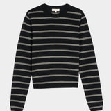 DEMYLEE Laina Stripe Superfine Merino Wool Sweater Black/Vanilla front product view at YUCCA Denver