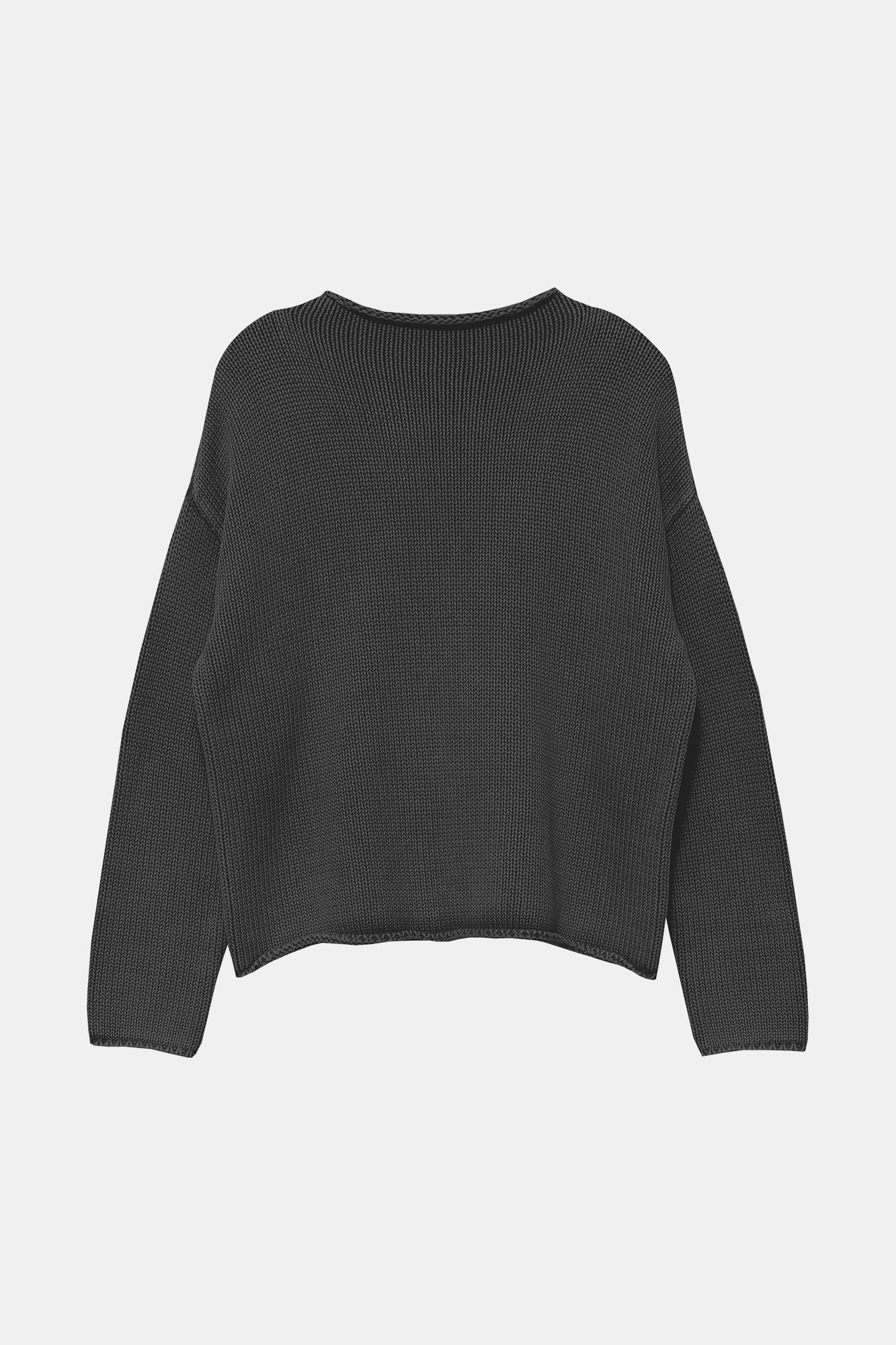 DEMYLEE Lamis Cotton Sweater Black front product view showing rolled knit edges