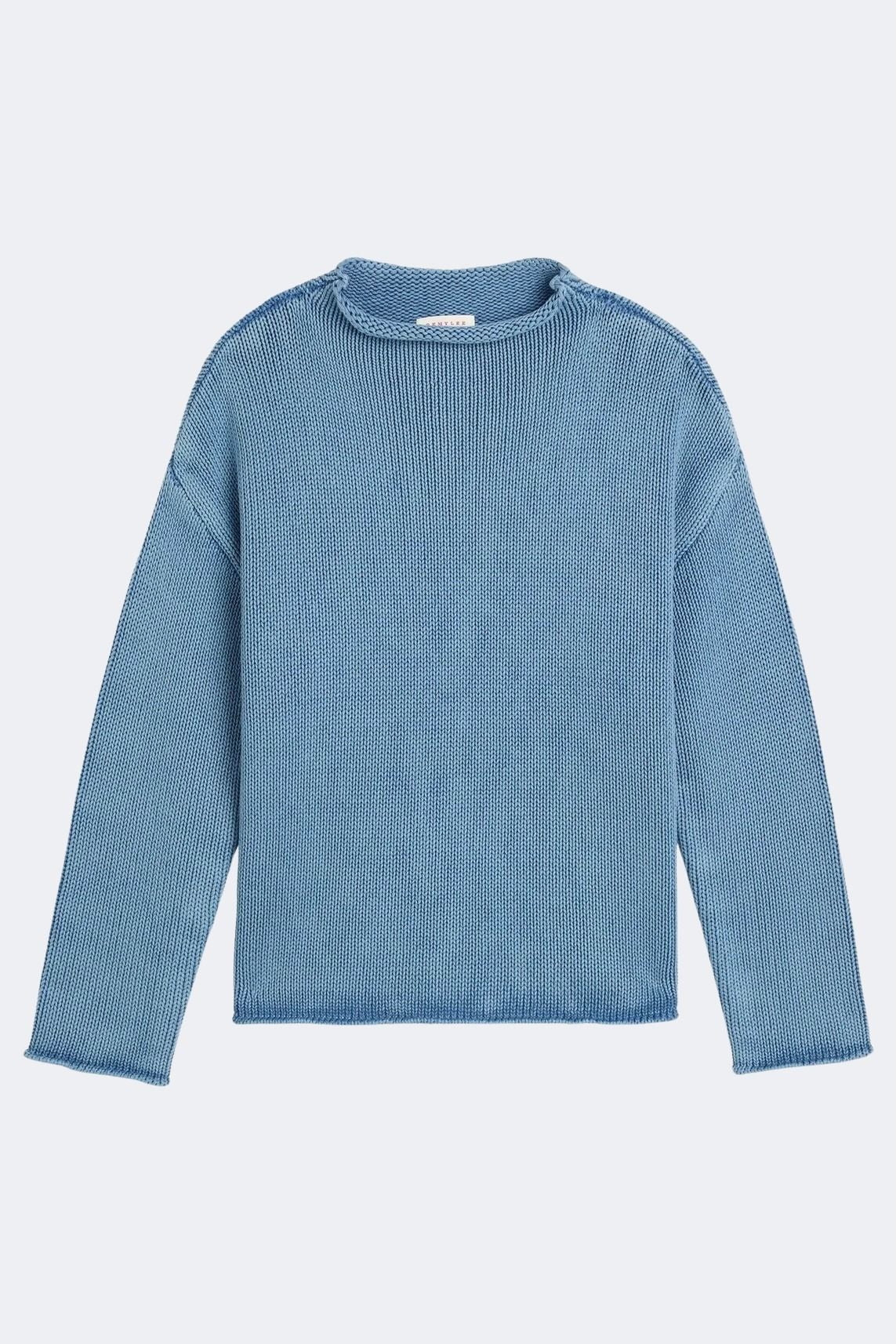 DEMYLEE Lamis washed cotton sweater in denim blue with oversized fit and rolled neckline