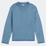 DEMYLEE Lamis washed cotton sweater in denim blue with oversized fit and rolled neckline