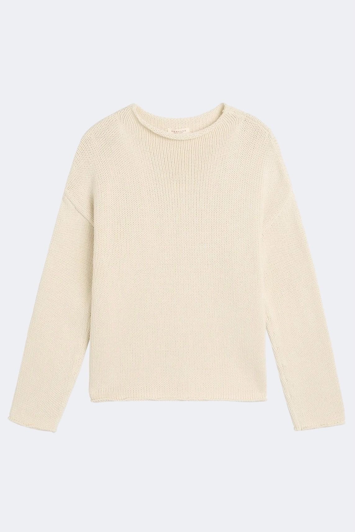 DEMYLEE Lamis washed cotton sweater in off white with oversized fit and rolled edge neckline