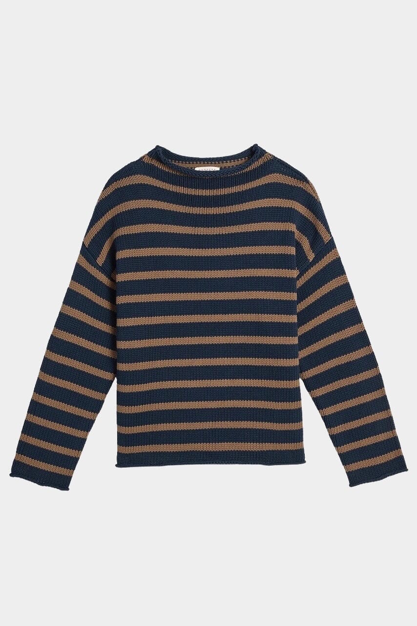 Demylee | Lamis Stripe Cotton Sweater In Navy/Mocha - SHOP YUCCA Sweater DEMYLEE - YUCCA Yucca store Denver, women’s clothing boutique near me, high quality capsule wardrobe, boutiques near me, women’s high quality sweaters