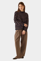 Demylee | Lamis Stripe Cotton Sweater In Navy/Mocha - SHOP YUCCA Sweater DEMYLEE - YUCCA Yucca store Denver, women’s clothing boutique near me, high quality capsule wardrobe, boutiques near me, women’s high quality sweaters