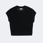 DEMYLEE Marlowe cotton linen knit top in black with open weave texture and ribbed trim