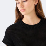 Close view of DEMYLEE Marlowe black cotton linen open weave knit top highlighting textured stitch pattern