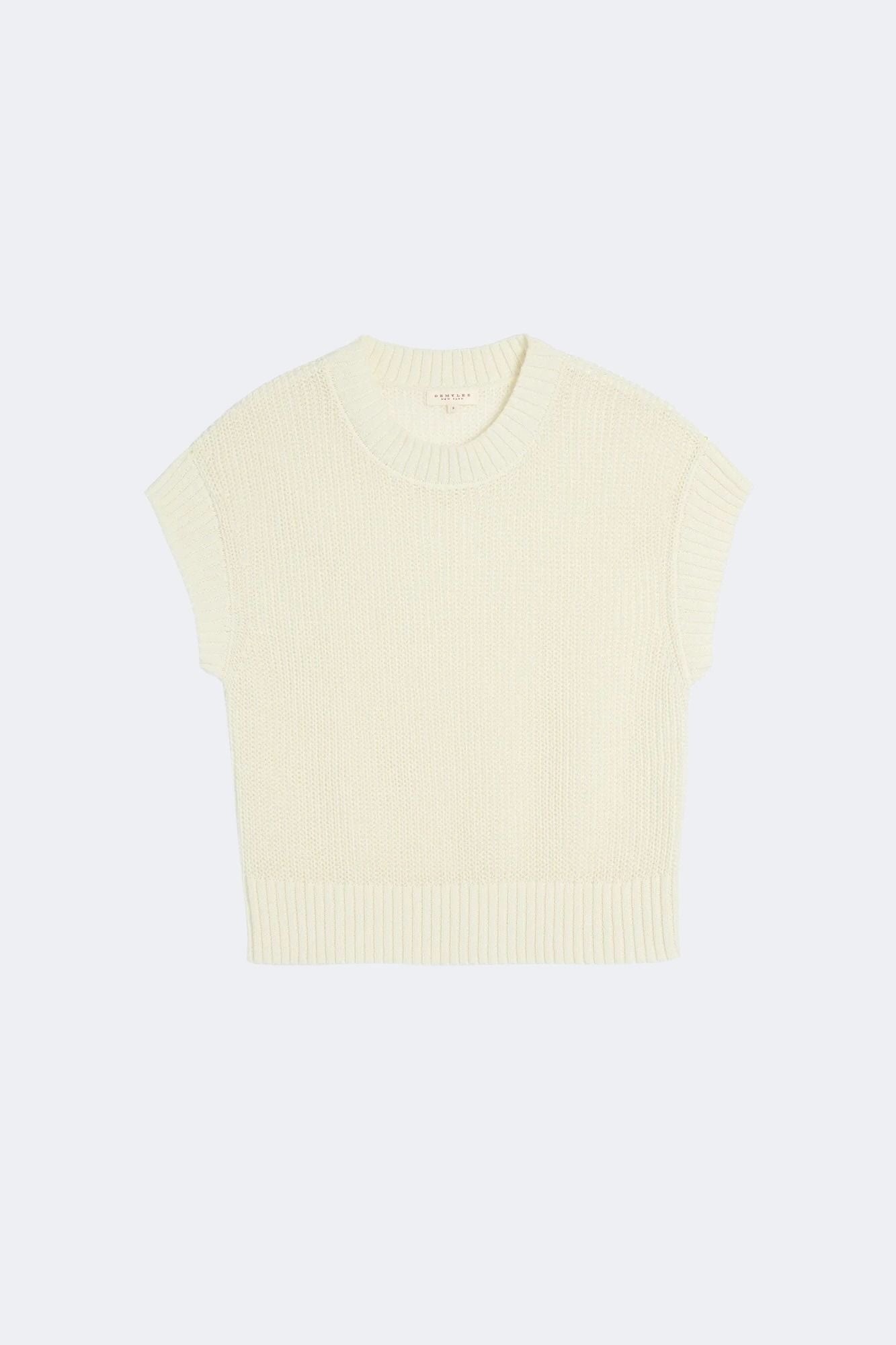 DEMYLEE Marlowe cotton linen knit top in off white with open weave texture and ribbed hem