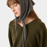DEMYLEE Nessa Small Cashmere Scarf Dark Heather Grey styled over the head