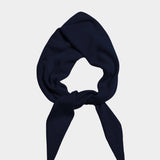 DEMYLEE Nessa Small Cashmere Scarf Navy tied front product view at YUCCA Denver