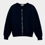 DEMYLEE Soleil cotton cardigan in black with decorative shell buttons and hidden snaps