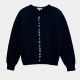 DEMYLEE Soleil cotton cardigan in black with decorative shell buttons and hidden snaps
