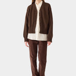DEMYLEE Vivian Organic Cotton Cardigan Espresso relaxed front view on model