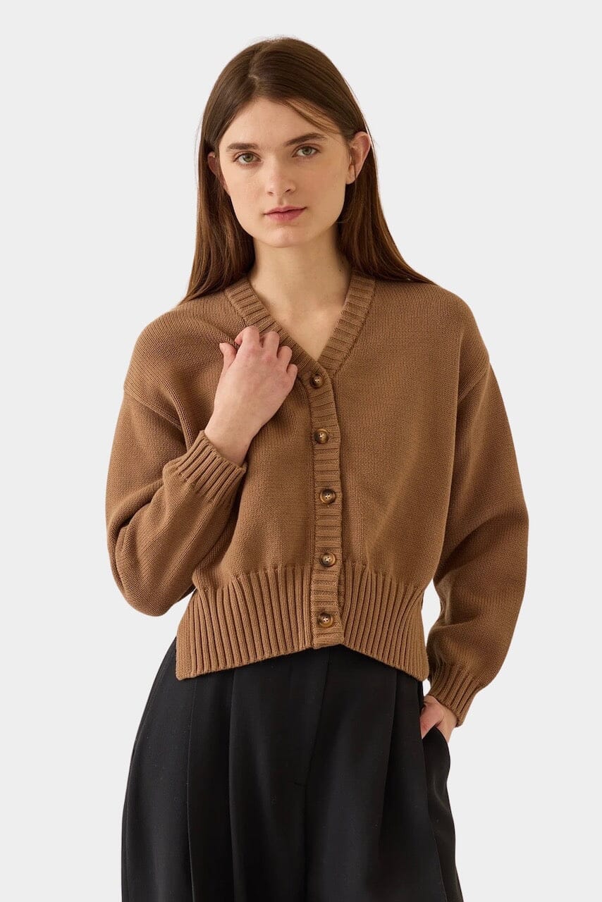 Demylee | Vivian Organic Cotton Cardigan In Toffee - SHOP YUCCA Cardigan DEMYLEE - YUCCA Yucca store Denver, women’s clothing boutique near me, high quality capsule wardrobe, boutiques near me, women’s high quality sweaters