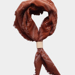Eco Raw Studio Terracotta Classic Print Naturally Dyed Bandana in Terracotta x White Ink tied with softly frayed edges