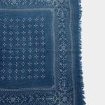 Eco Raw Studio ocean blue raw silk bandana with white print close up of corner pattern and texture