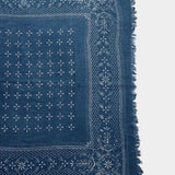 Eco Raw Studio ocean blue raw silk bandana with white print close up of corner pattern and texture