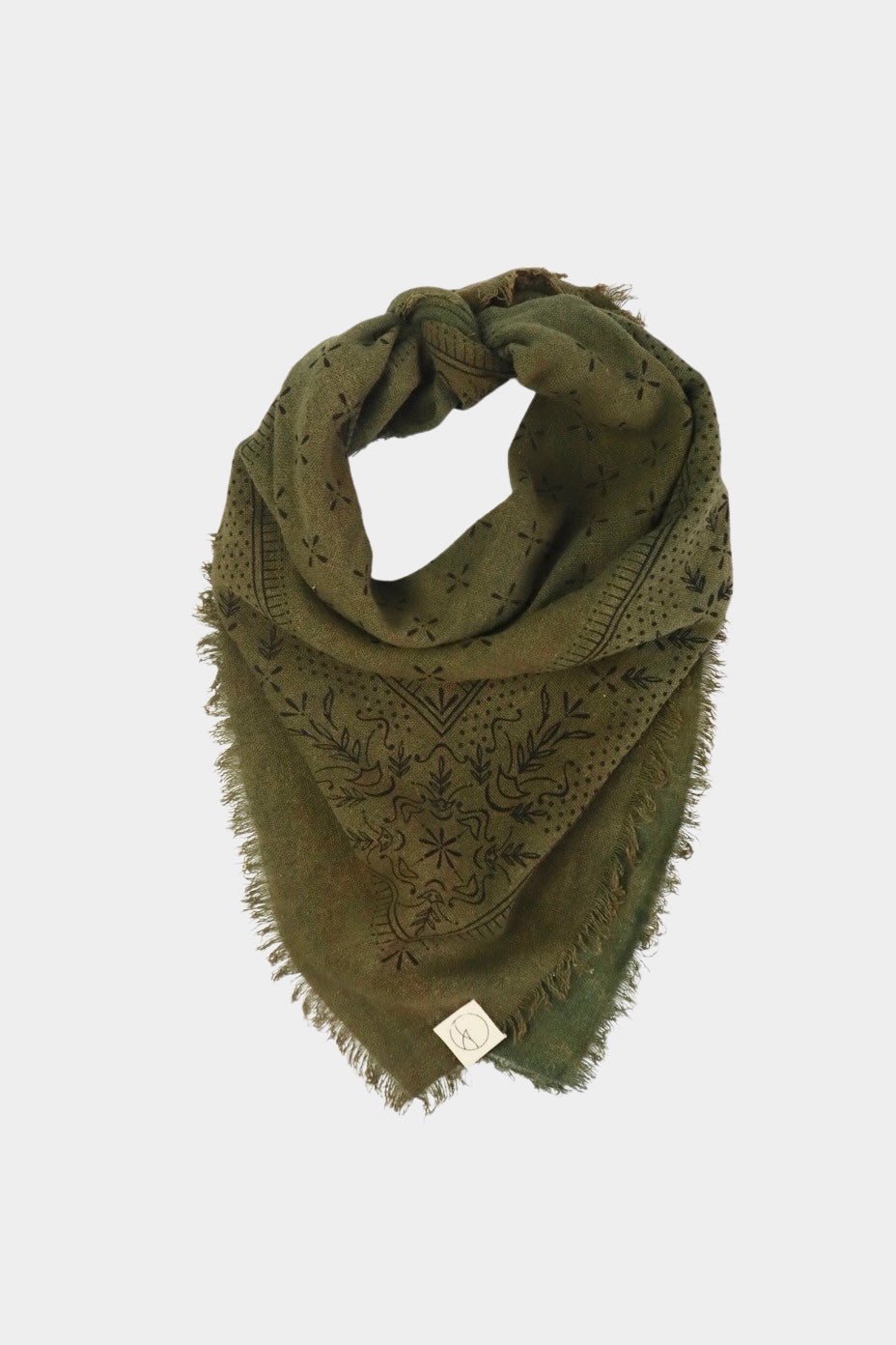 Eco Raw Studio - Raw Silk Bandana - Olive Green x Black Ink - Bandanas - YUCCA, artistic accessories, boutique near me.