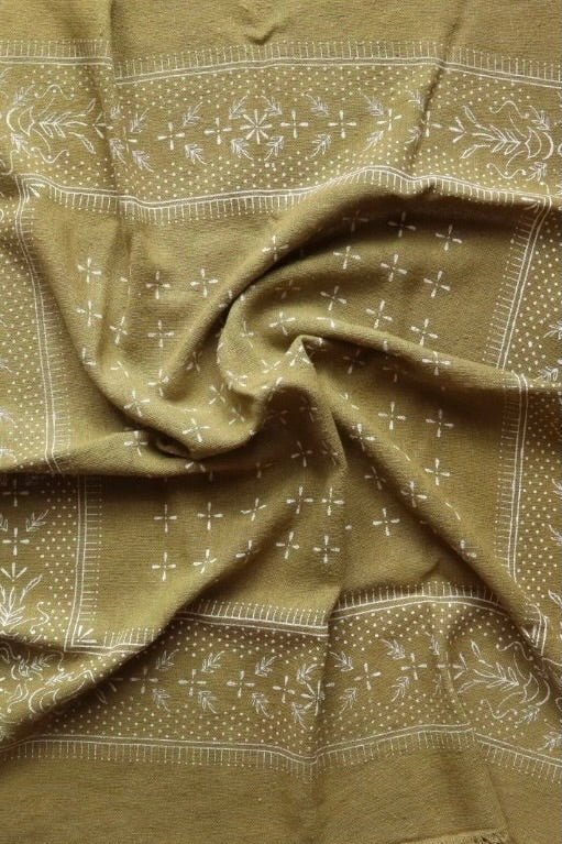 Eco Raw Studio - Raw Silk Bandana - Olive Green x White Ink - YUCCA, artistic accessories, boutique near me, shop local denver.