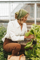 Eco Raw Studio - Raw Silk Bandana - Olive Green x White Ink - YUCCA, artistic accessories, boutique near me, shop local denver.