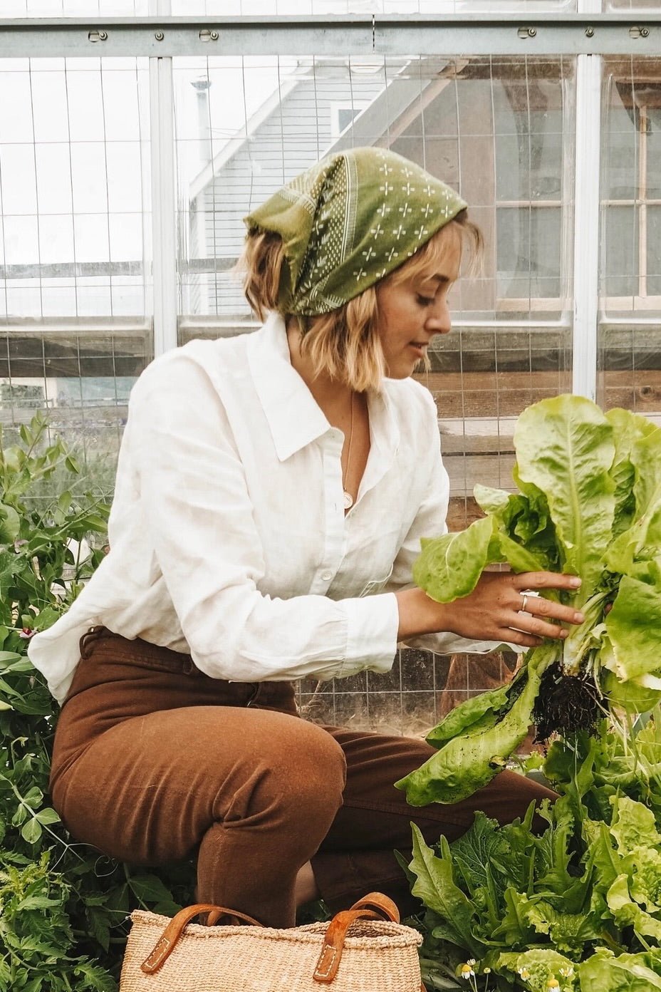Eco Raw Studio - Raw Silk Bandana - Olive Green x White Ink - YUCCA, artistic accessories, boutique near me, shop local denver.
