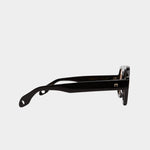 Side profile of Elisa Johnson Jane sunglasses in gloss black acetate with thick temples and tinted lenses