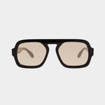 Elisa Johnson Jane sunglasses in gloss black with oversized aviator silhouette and light brown lenses