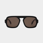 Elisa Johnson Jane Gloss Black Dark Brown Lens oversized aviator sunglasses at YUCCA Denver