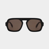 Elisa Johnson Jane Gloss Black Dark Brown Lens oversized aviator sunglasses at YUCCA Denver