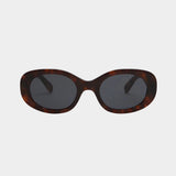 Elisa Johnson Lyna Sunglasses in Brown Tortoise with oversized oval acetate frames and black lenses
