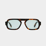 Elisa Johnson Jane Mini sunglasses in brown tortoise acetate with oversized aviator silhouette and mint lenses