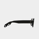 Side profile of Elisa Johnson Jane Mini sunglasses in gloss black acetate with thick temples and tinted lenses