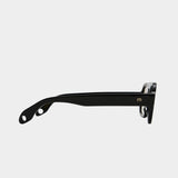 Side profile of Elisa Johnson Jane Mini sunglasses in gloss black acetate with thick temples and tinted lenses