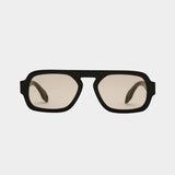 Elisa Johnson Jane Mini sunglasses in gloss black with oversized aviator silhouette and light brown lenses