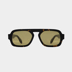 Front view of Elisa Johnson Jane Mini aviator sunglasses in dark brown tortoise with olive green lenses.